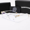 Chrome heart glasses - clear & gold badges